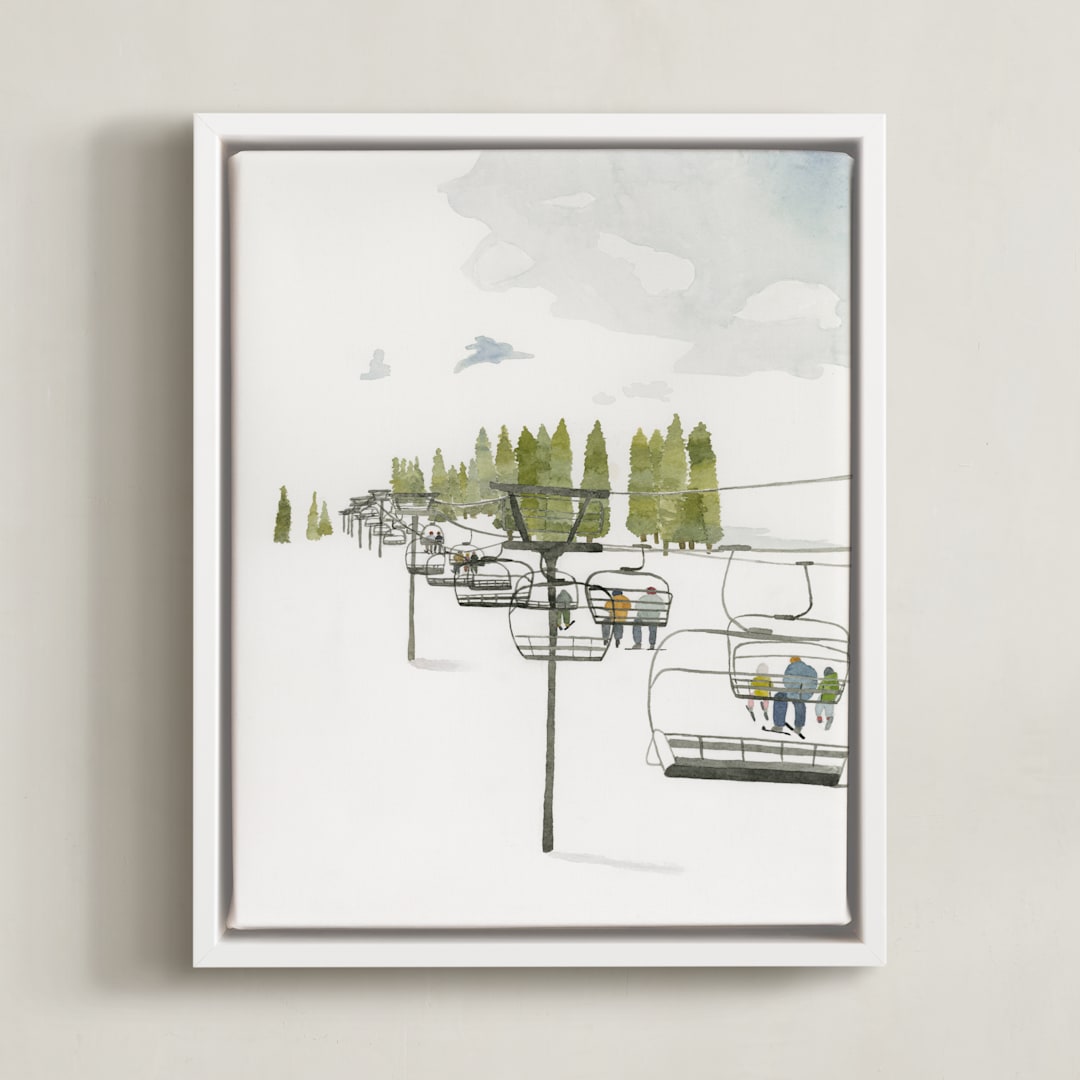 "Ski Lift" - Art Print in Pine by Monica Loos - Framed Canvas