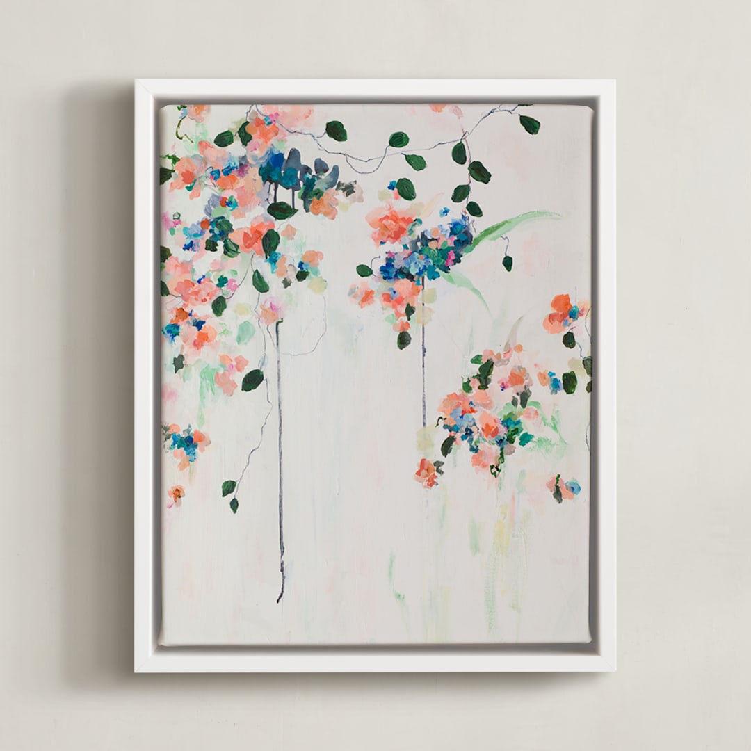 "Cascade" - Art Print in Coral by Sonal Nathwani - Framed Canvas