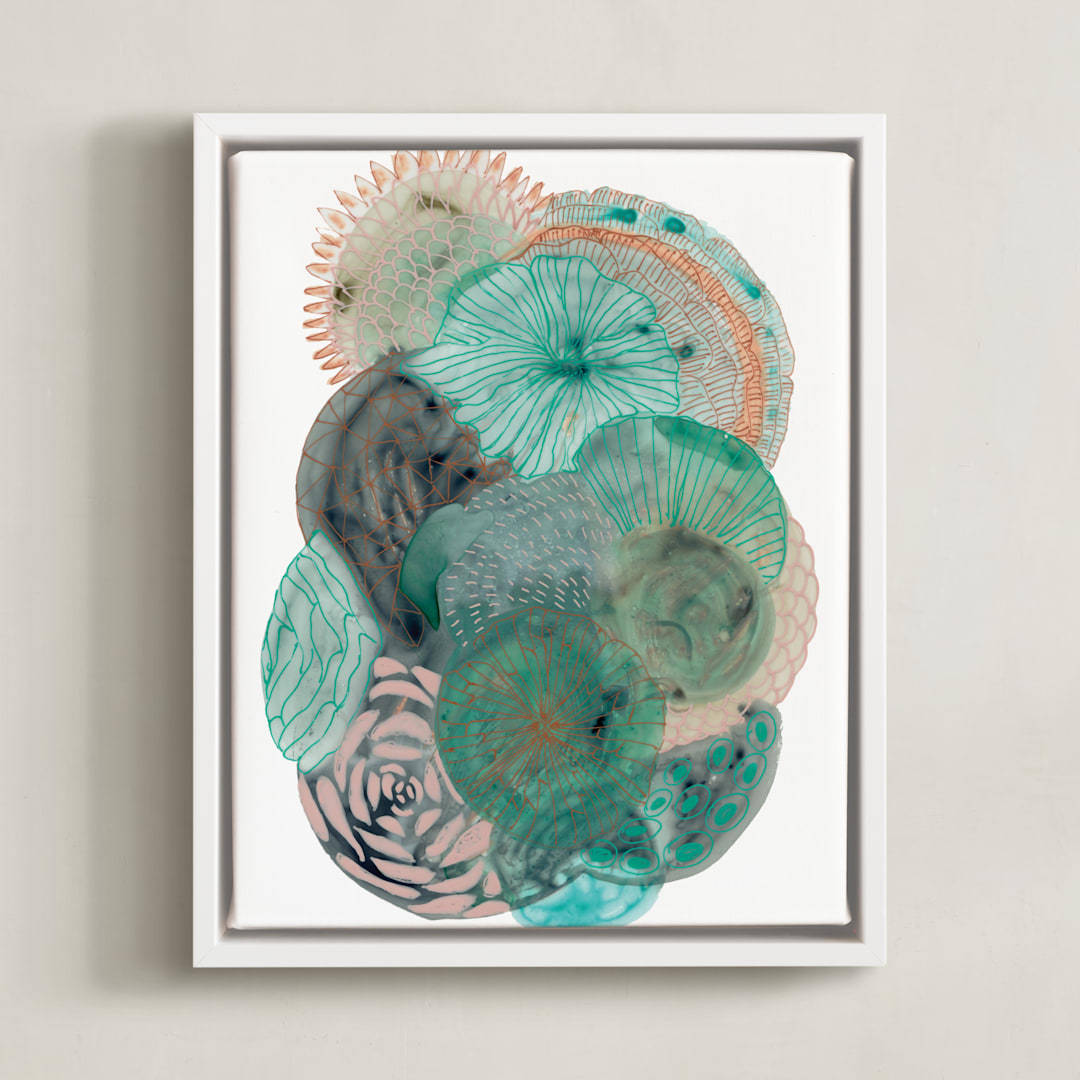 "Grey Thoughts" - Art Print in Teal by Maggie Ramirez Burns - Framed Canvas