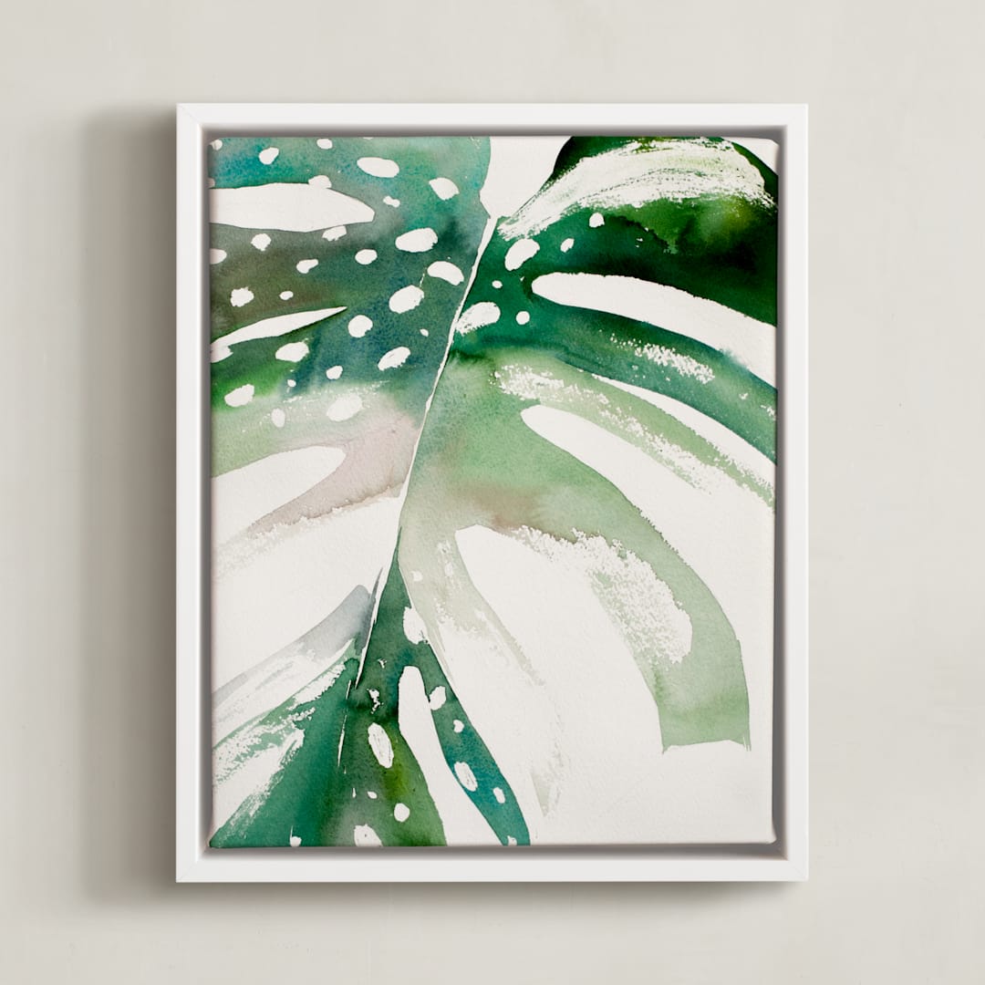 "Begonia Monsteras" - Art Print in Monstera Green by jinseikou - Framed Canvas