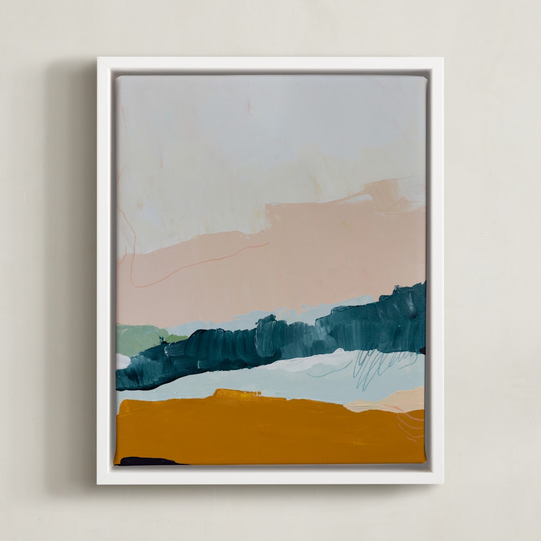 "Moving Mountains I" - Art Print in River Blue by Kayla King - Framed Canvas