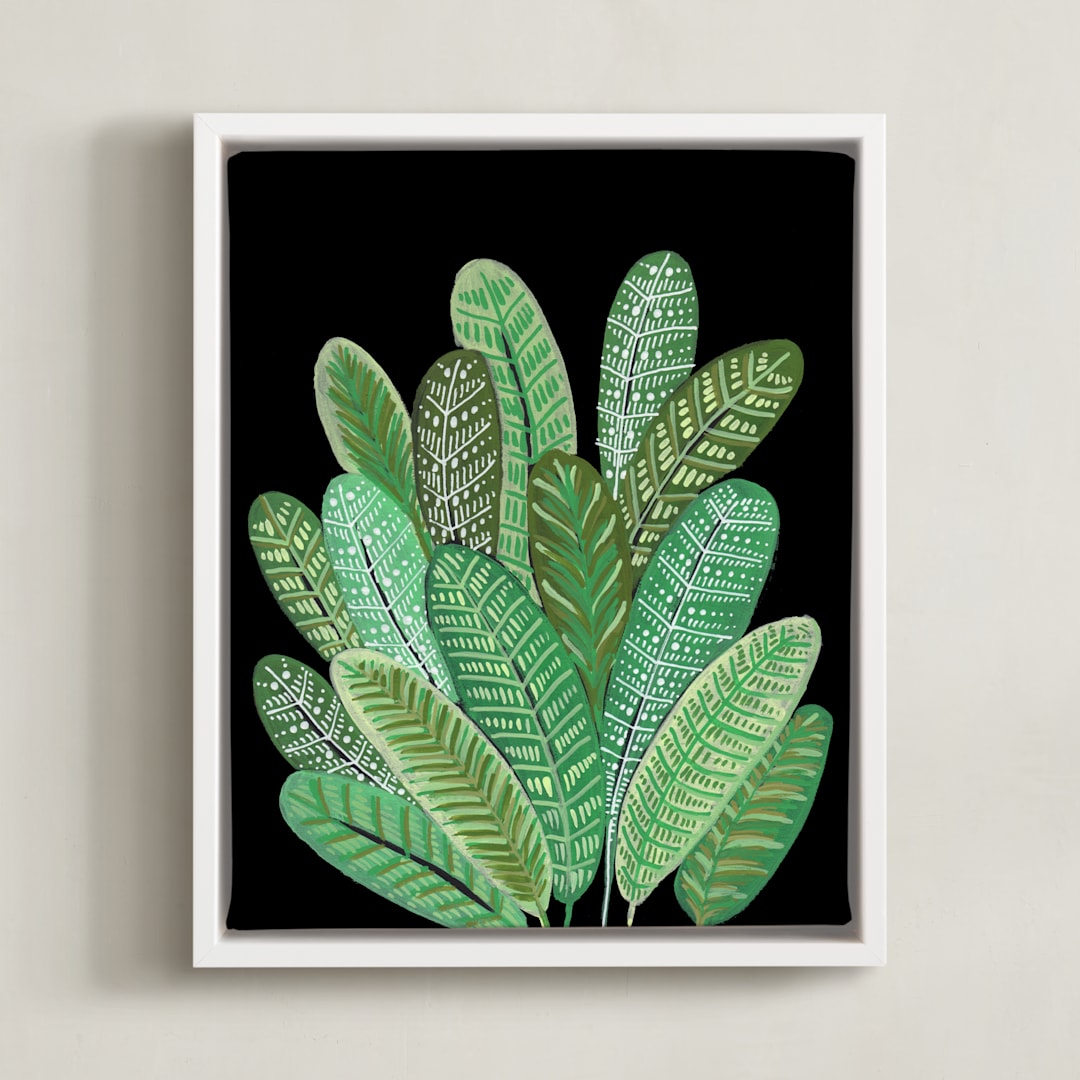 "Banana Leaf Bouquet II" - Art Print in Tropical Green by Madeline Trait - Framed Canvas