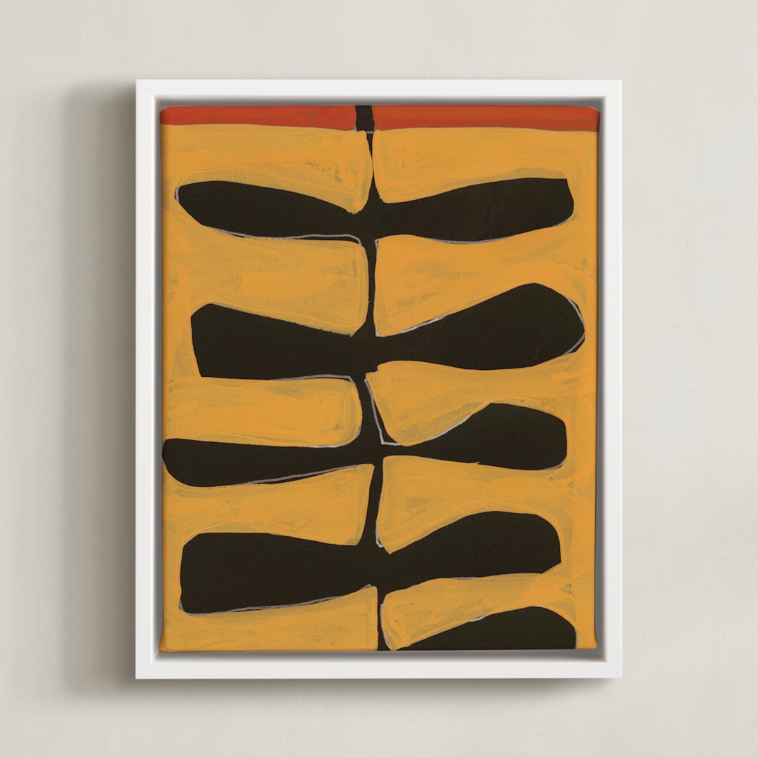 "Leaves and a Stem" - Art Print in orange by Deborah Velasquez - Framed Canvas