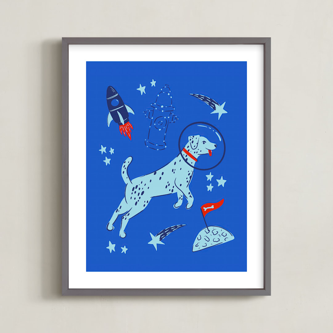 "Space Pup" - Art Print in Celestial by Kristin Mastoras - Framed