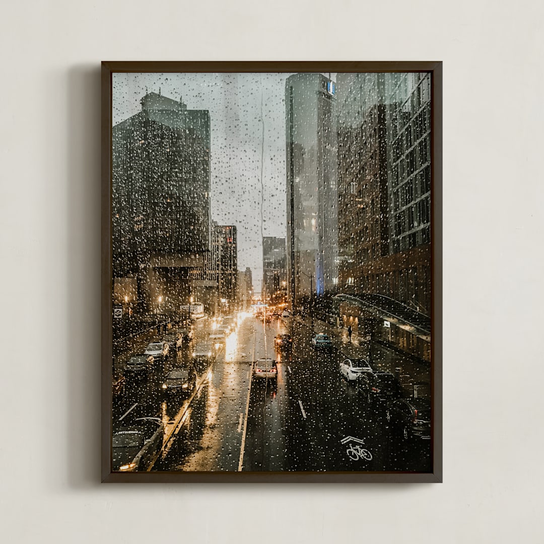 "Rainy Columbus" - Art Print in Rainy Taupe by Rosie Elena Thompson - Framed