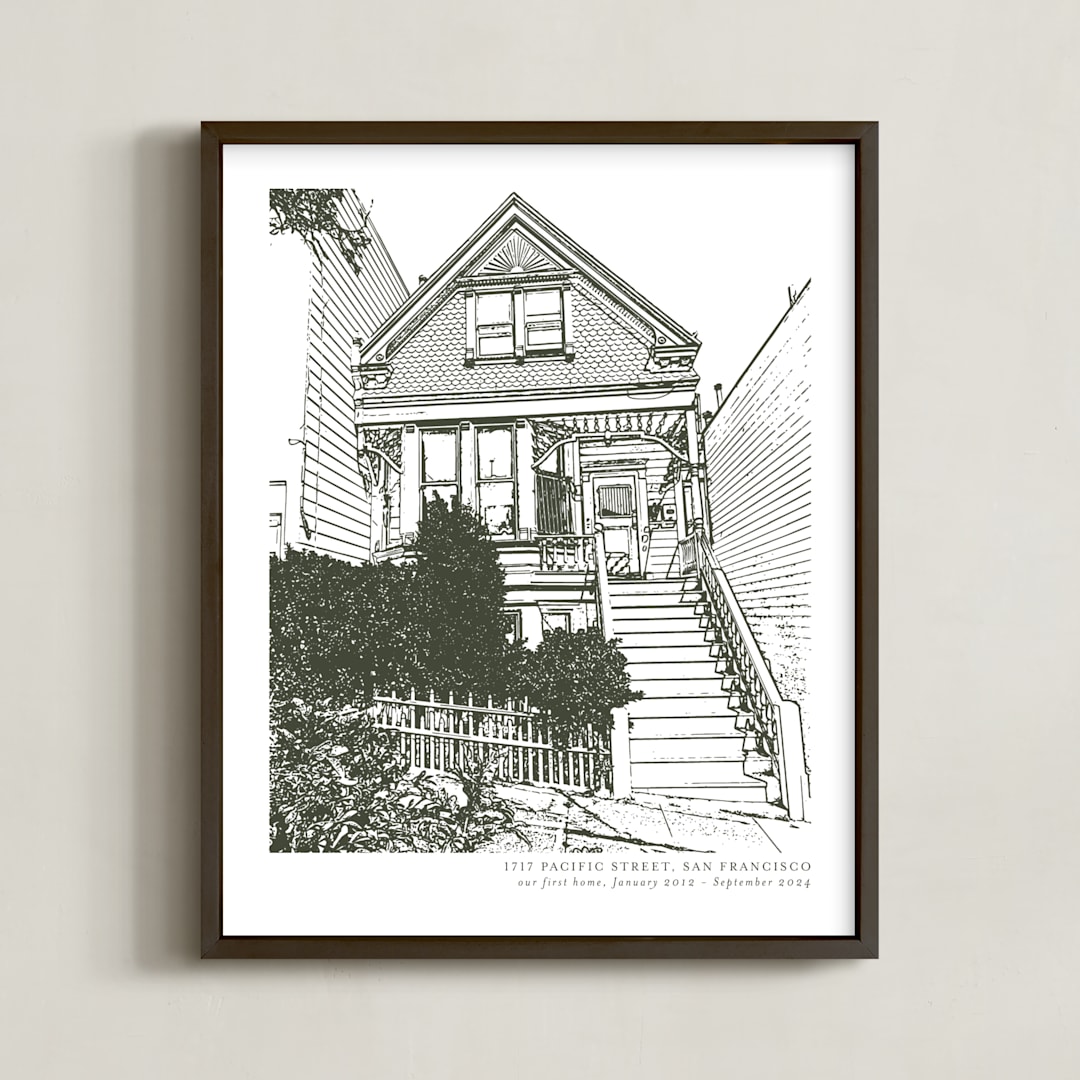 "House: Portrait Custom Print with Text" - Custom Print in Olive Shadow by Minted - Framed