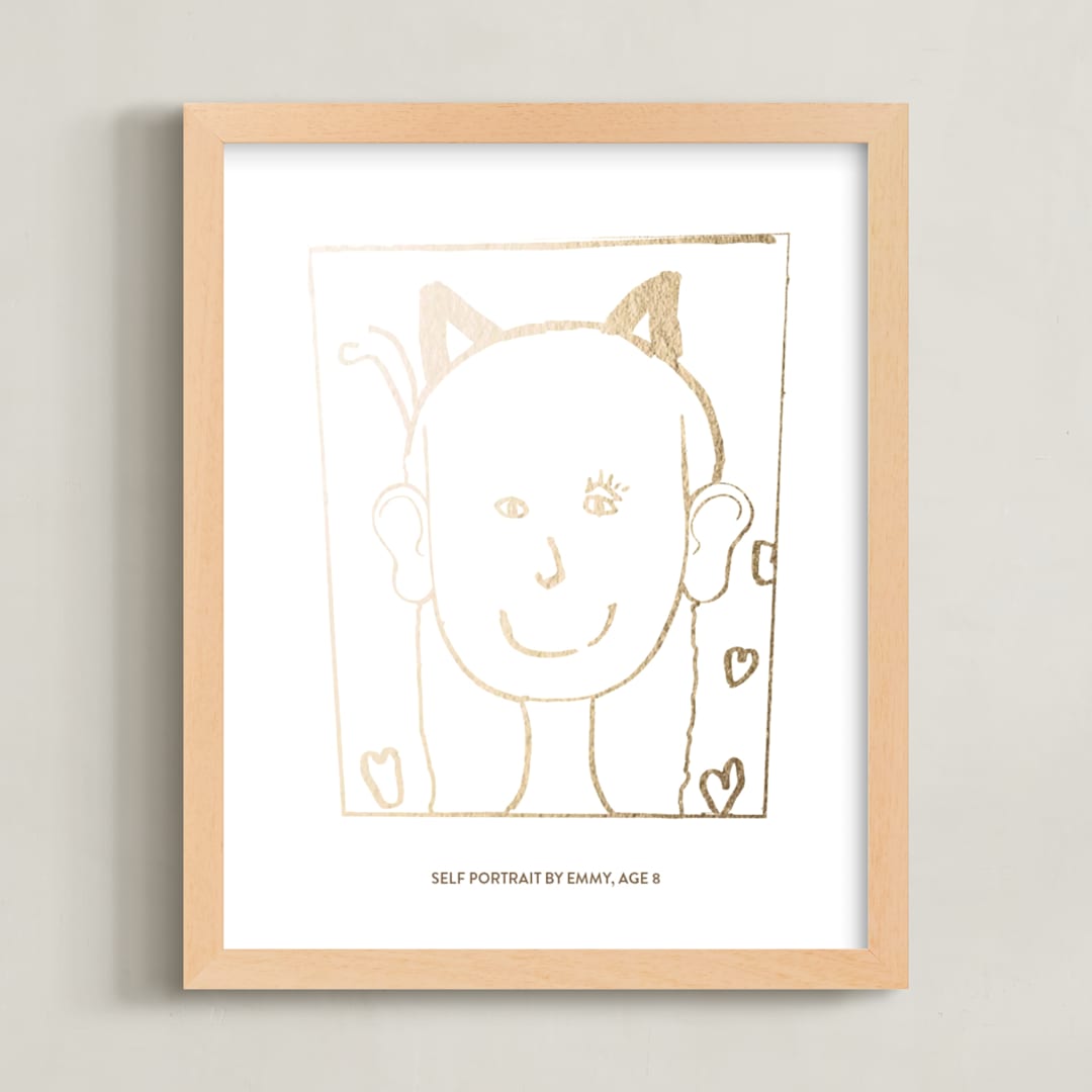 "Your Drawing As Foil Art Print" - Custom Foil Print in Gold by Minted - Framed