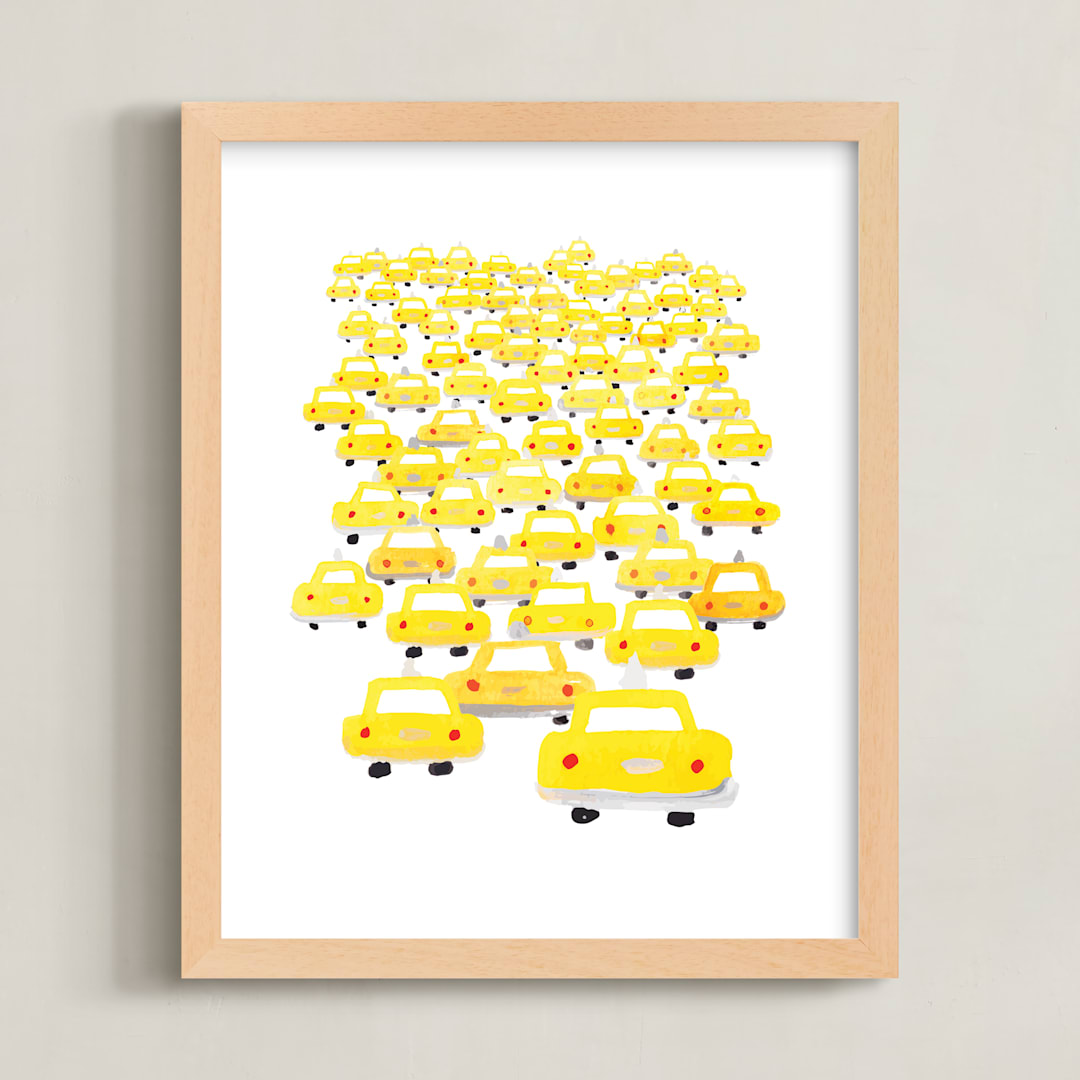 "Taxis in Traffic" - Art Print in White by BernadetteSosa - Framed