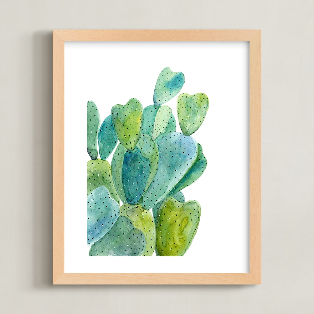 "Cacti" - Art Print in Cactus green by Alexandra Dzh - Framed