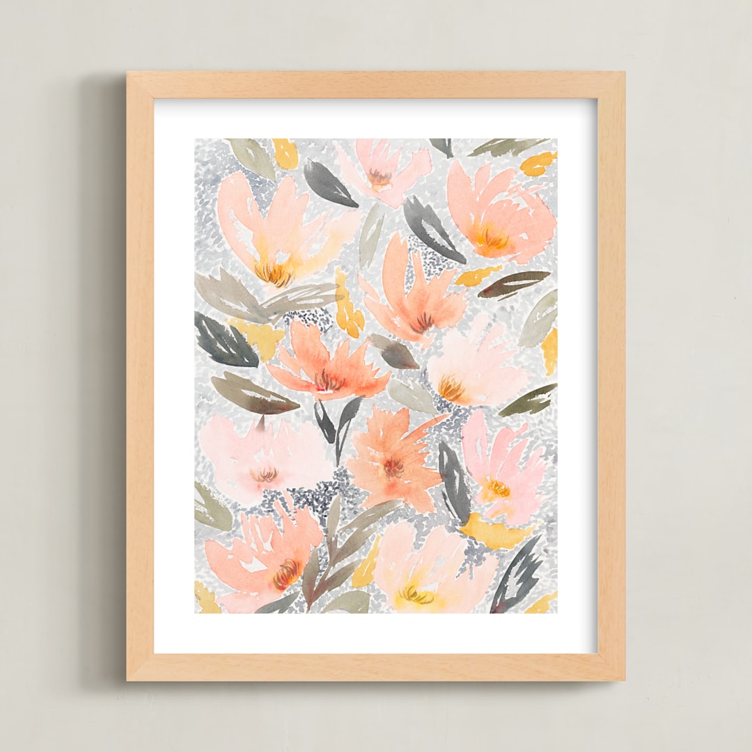 "Speckled Garden" - Art Print in White by Whitney Rainsdon - Framed