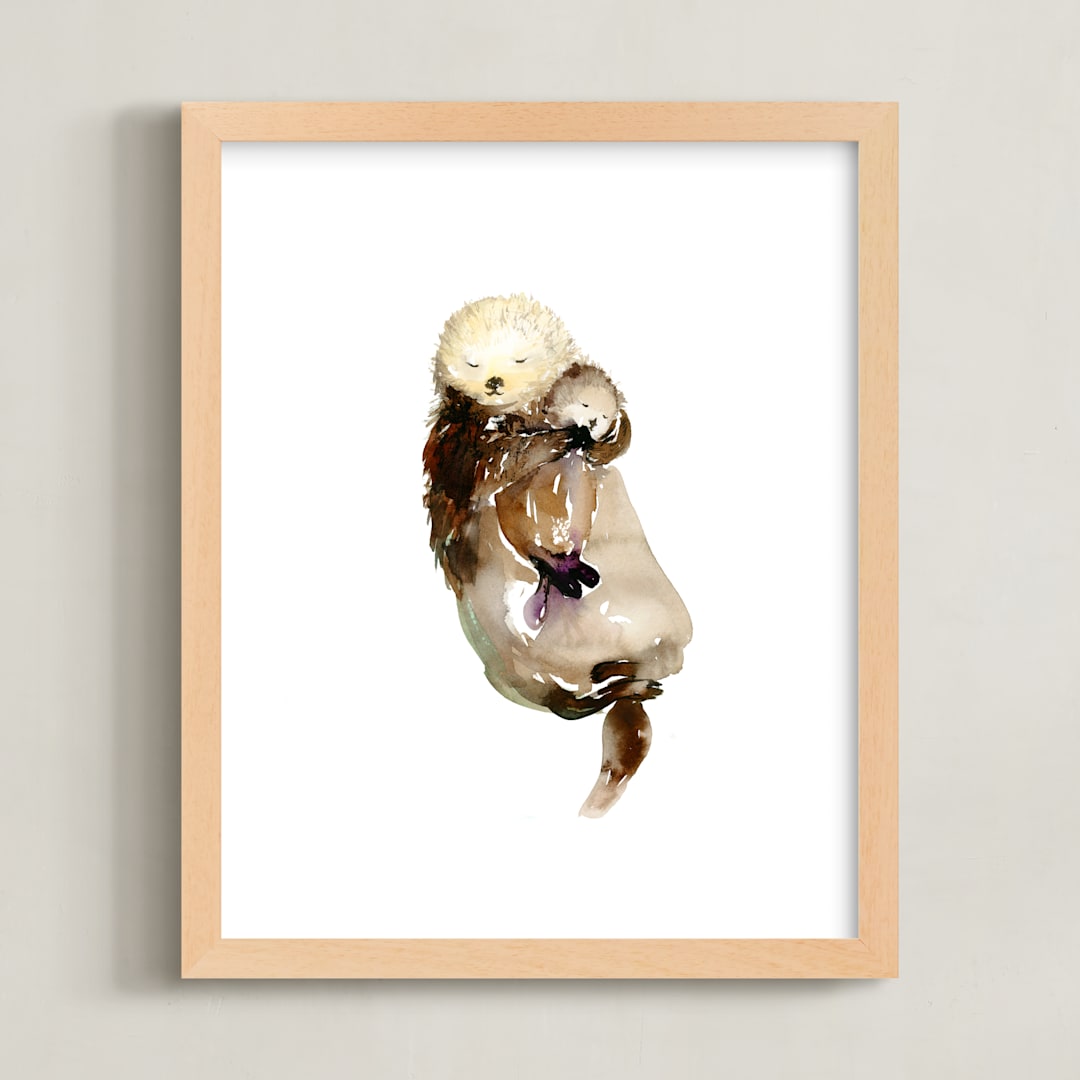 "Mommy Is My World" - Art Print in Otter Brown by Jean Choe Art and Design - Framed