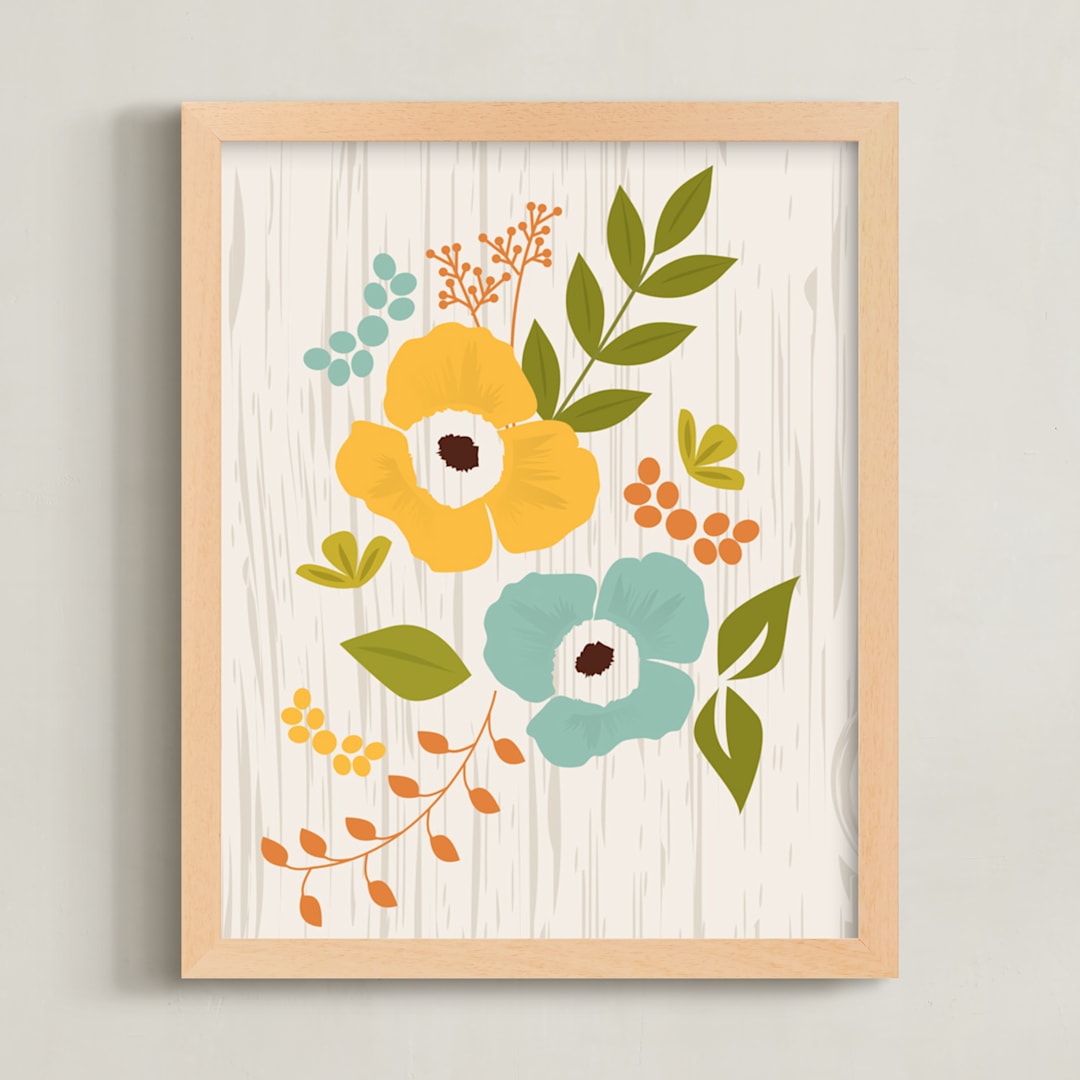 "Woodland Wallflowers" - Art Print in Mustard by Bethany Anderson - Framed