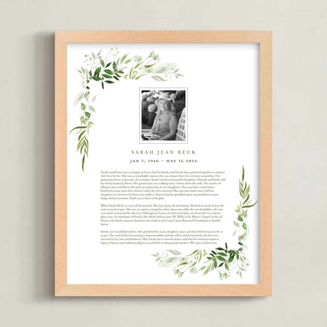 "Verdure Obituary Print" - Custom Print in White by Leah Bisch - Framed