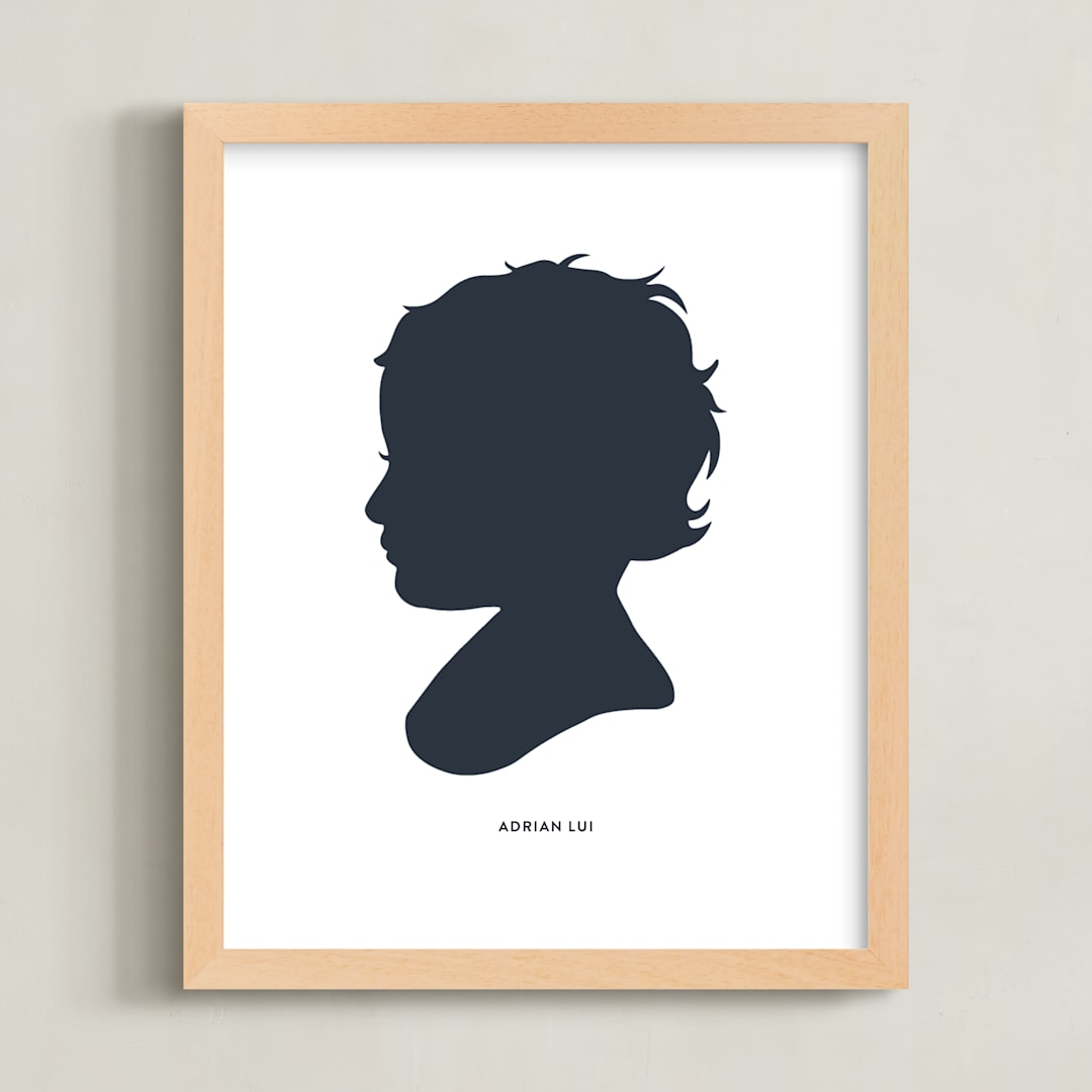 "Silhouette: Custom Print with Text" - Custom Print in Midnight Blue by Minted - Framed