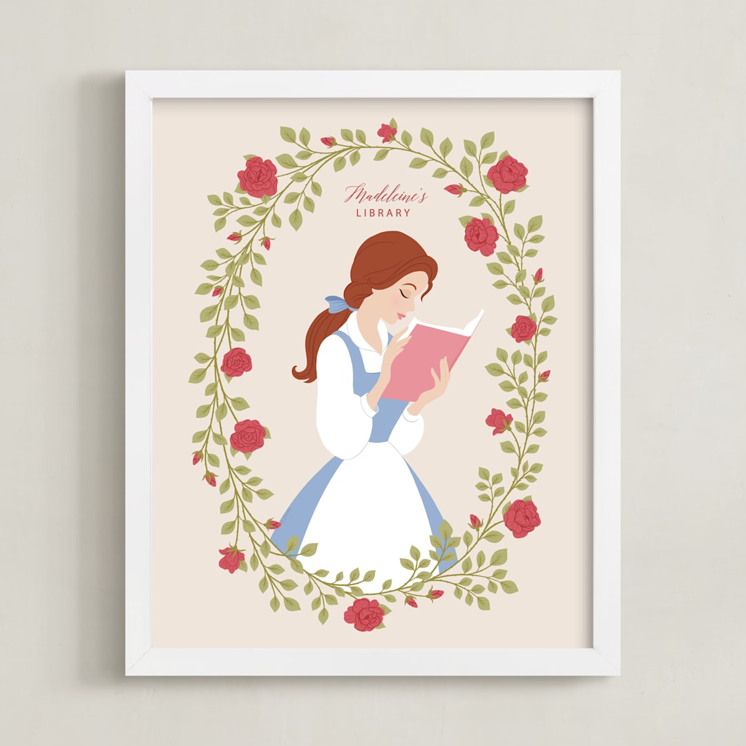 "Disney's Belle Library" - Personalized Art Print in Rose by Jamie Alexander - Framed