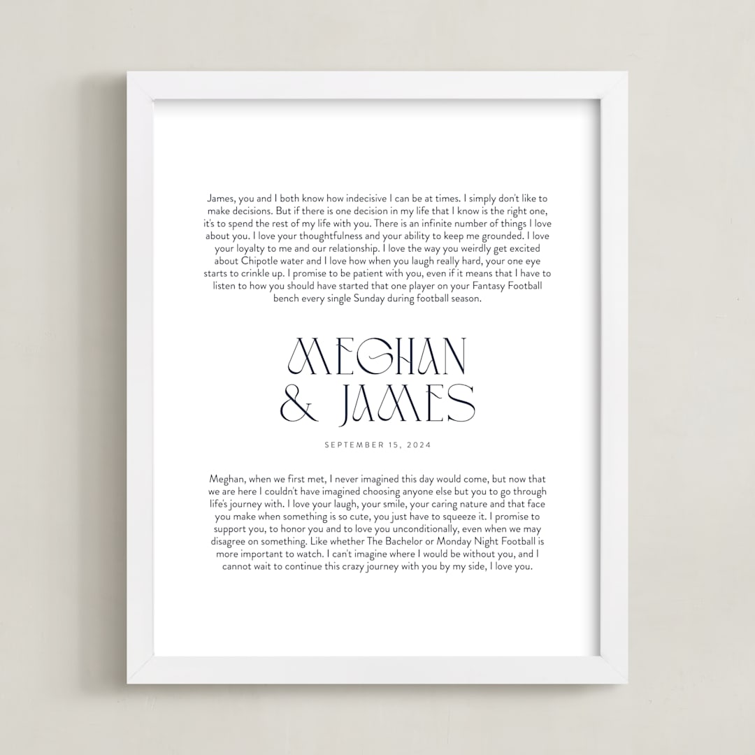 "Our Vows: Portrait Orientation Custom Print" - Custom Print in Midnight Blue by Minted - Framed