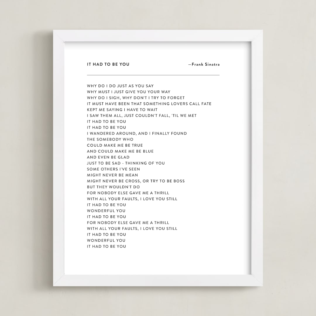 "Your Lyrics: Custom Print " - Custom Print in White by Minted - Framed