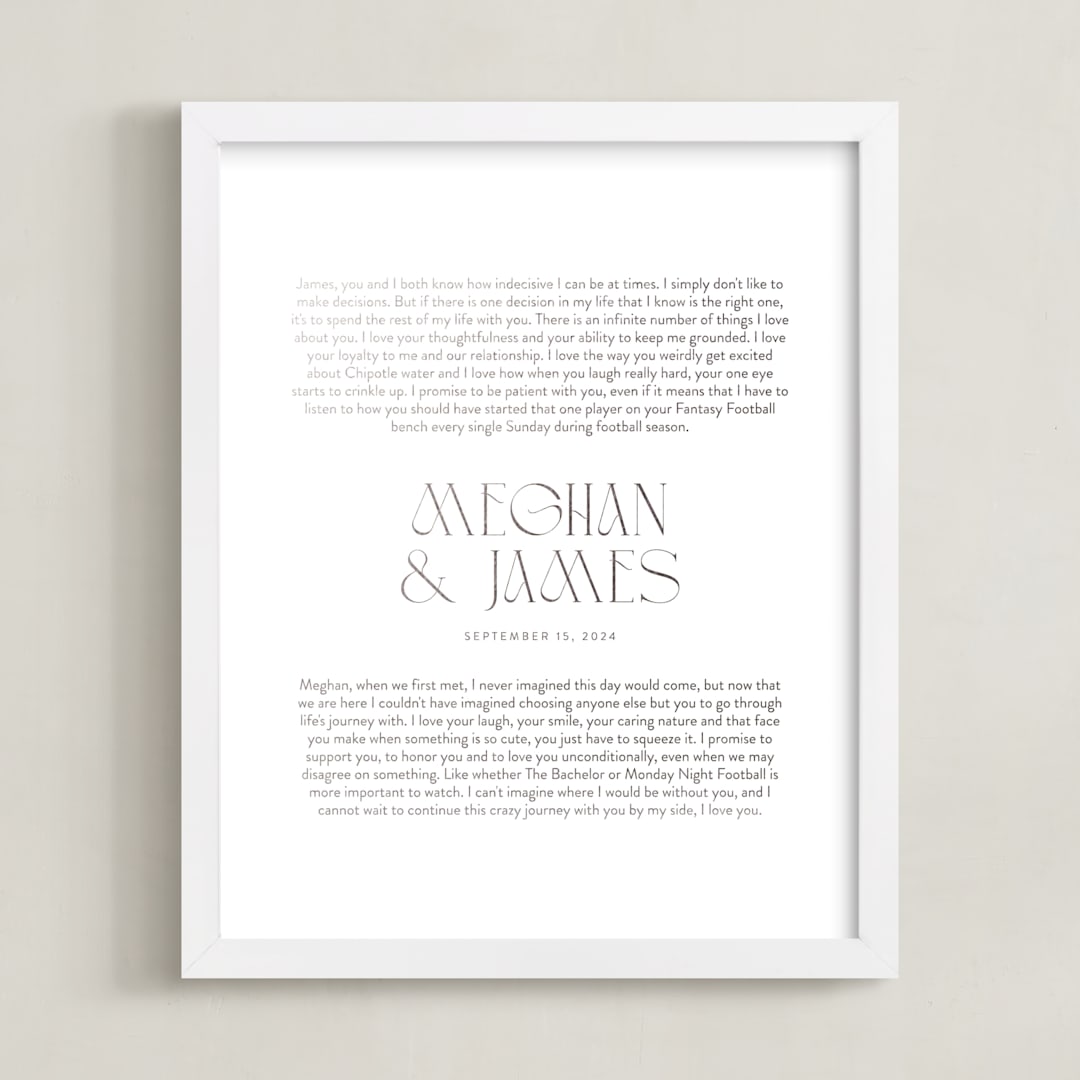 "Our Vows: Custom Foil Print" - Custom Foil Print in Silver by Minted - Framed