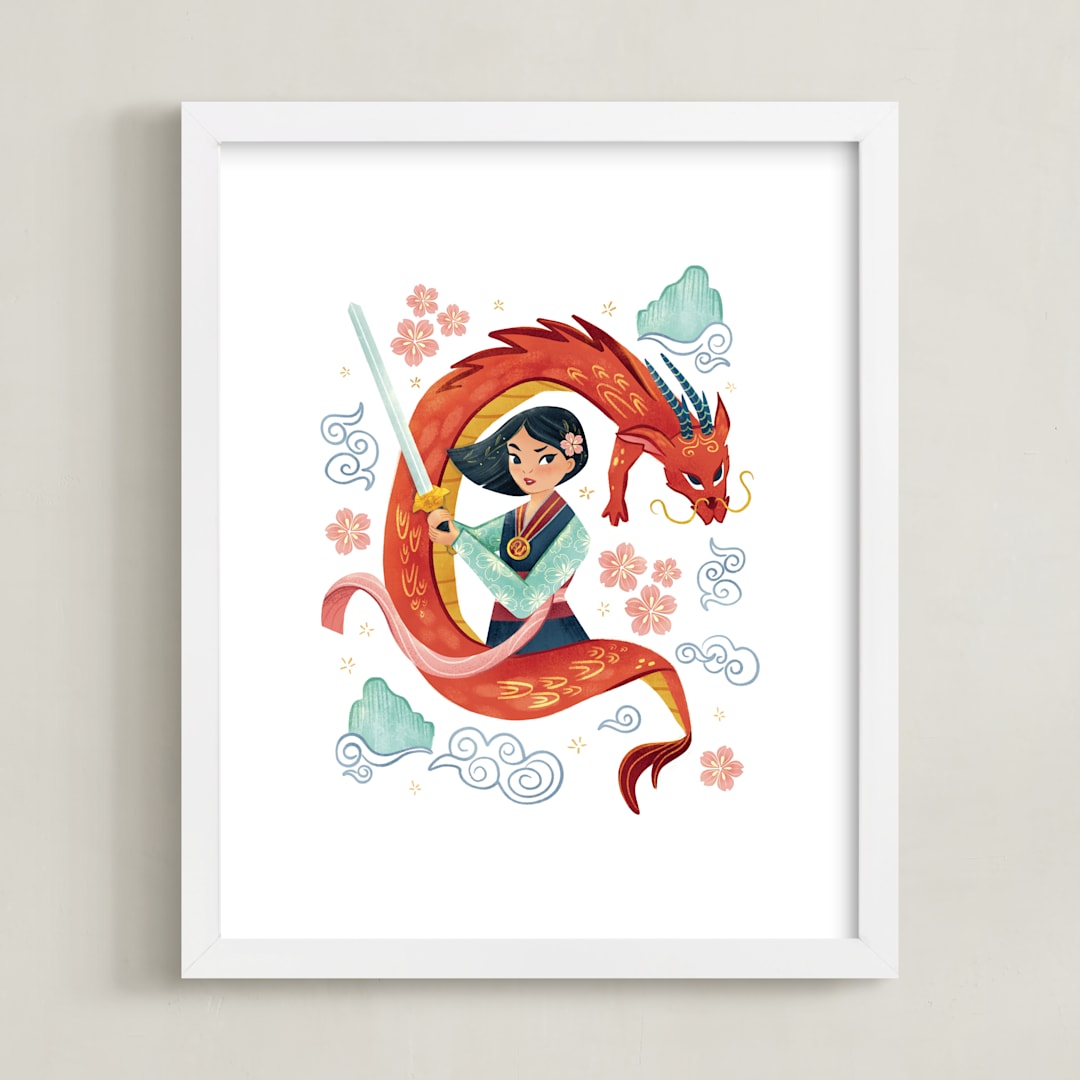 "Warrior Princess Mulan" - Art Print in Dragon by curiouszhi - Framed