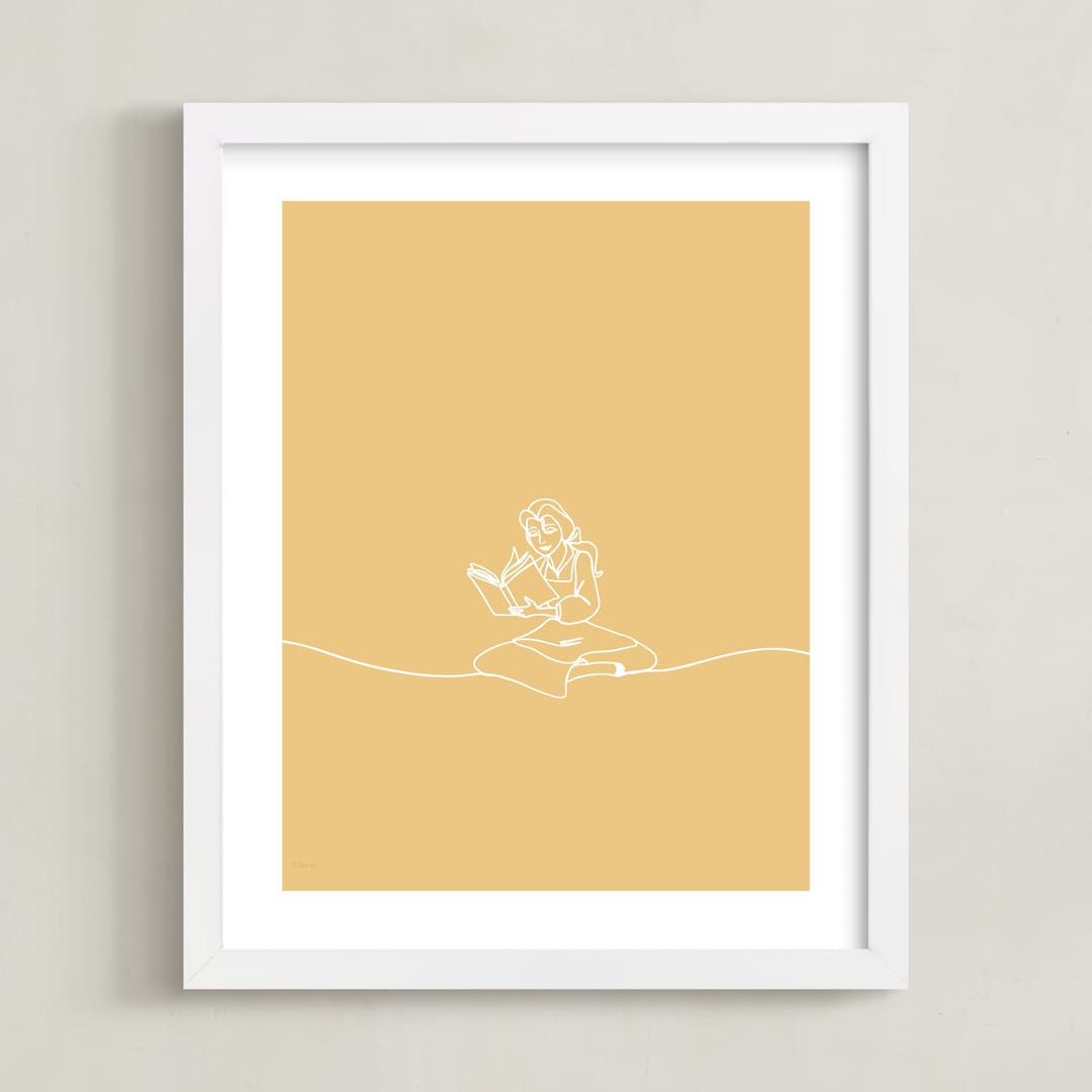 "Lost In A Book From Disney's Beauty and the Beast" - Art Print in Buttermilk by Britt Mills - Framed