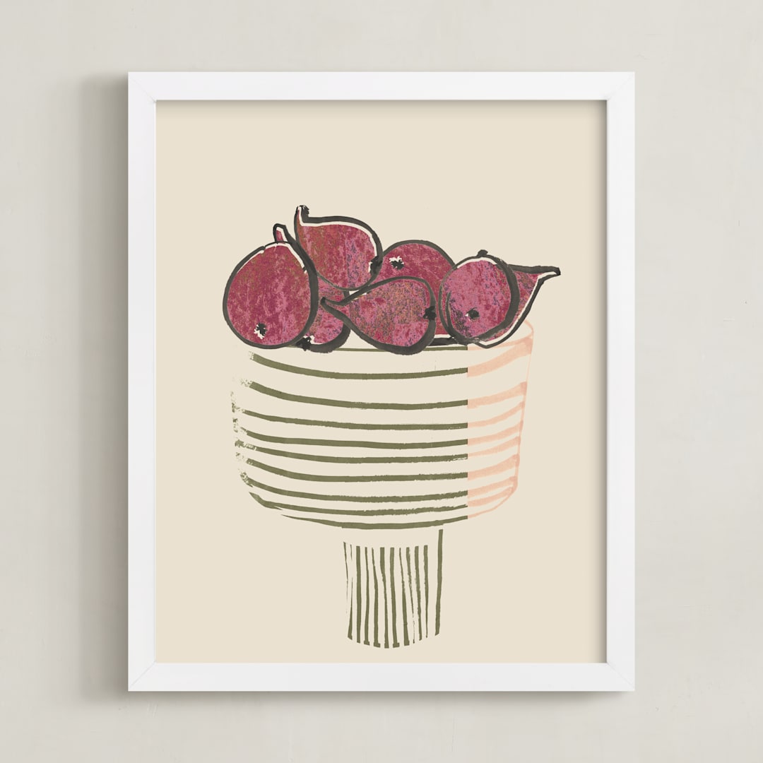 "Bowl of figs" - Art Print in ripen figs burgundy by Bethania Lima - Framed