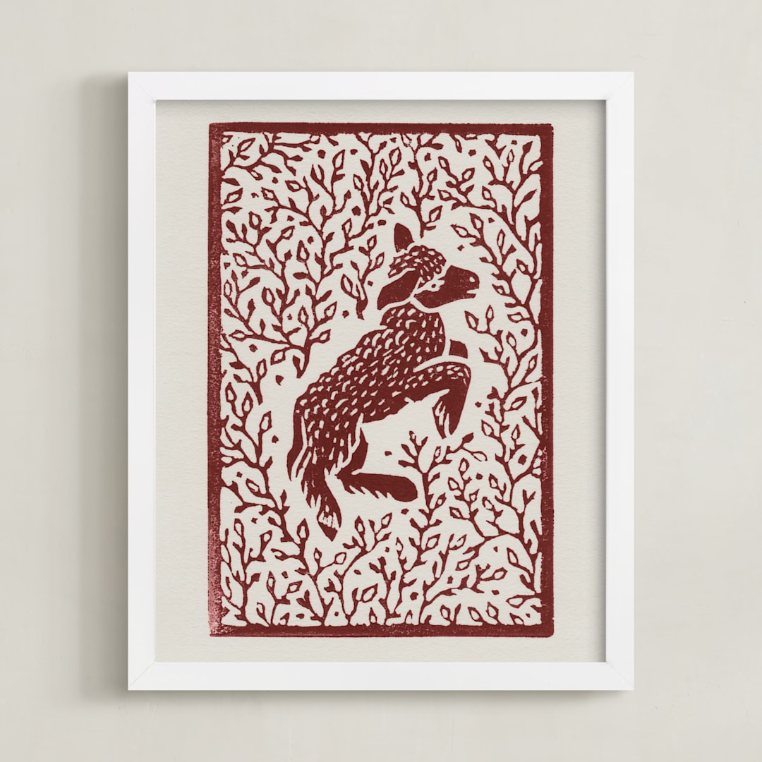 "Lamb Linocut" - Art Print in Rust by Ash Weaver - Framed