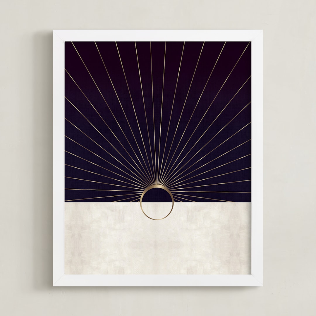 "The Golden Moon Rise" - Art Print in Mysterious Purple by Faiza Khan - Framed