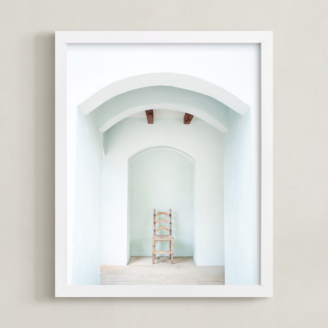 "Seated in Greece" - Art Print in Hint of Blue by Kaitie Bryant - Framed