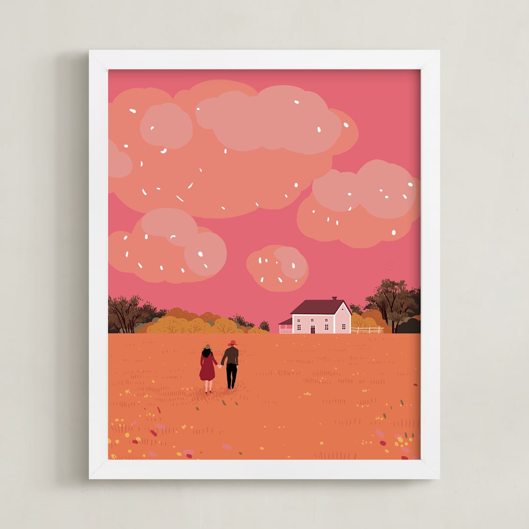"let's grow old together" - Art Print in Bubblegum by Yuke Li - Framed