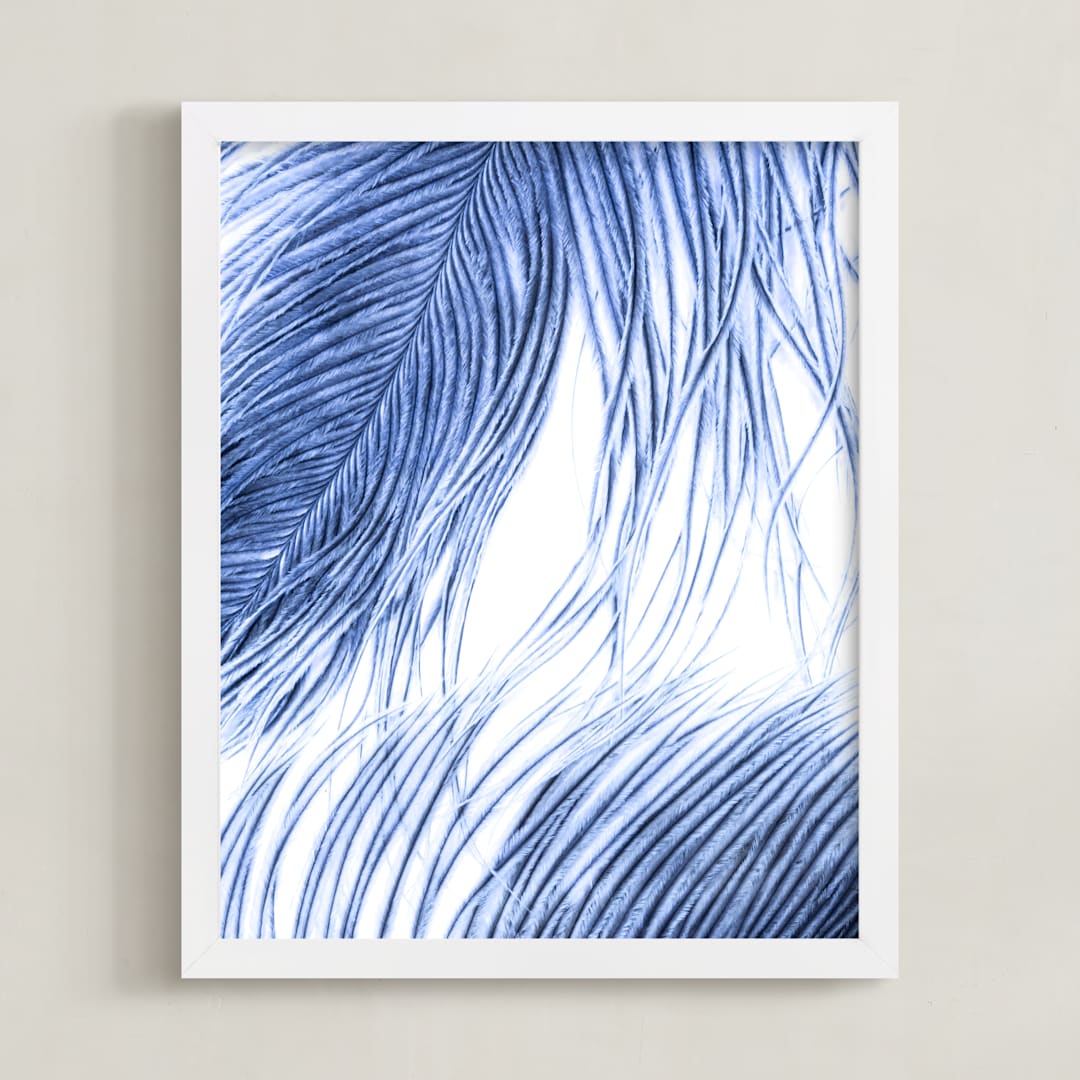 "Fine Feathered I" - Art Print in Midnight Blue by Debra Pruskowski - Framed