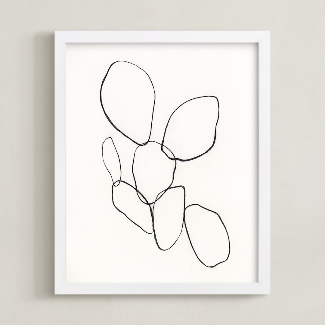 "Cactus Line Drawing" - Art Print in dusty white by Amanda Phelps - Framed