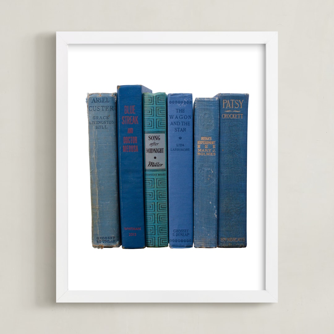 "Bound in Blue" - Art Print in Antique Blue by Sheila Corcoran - Framed