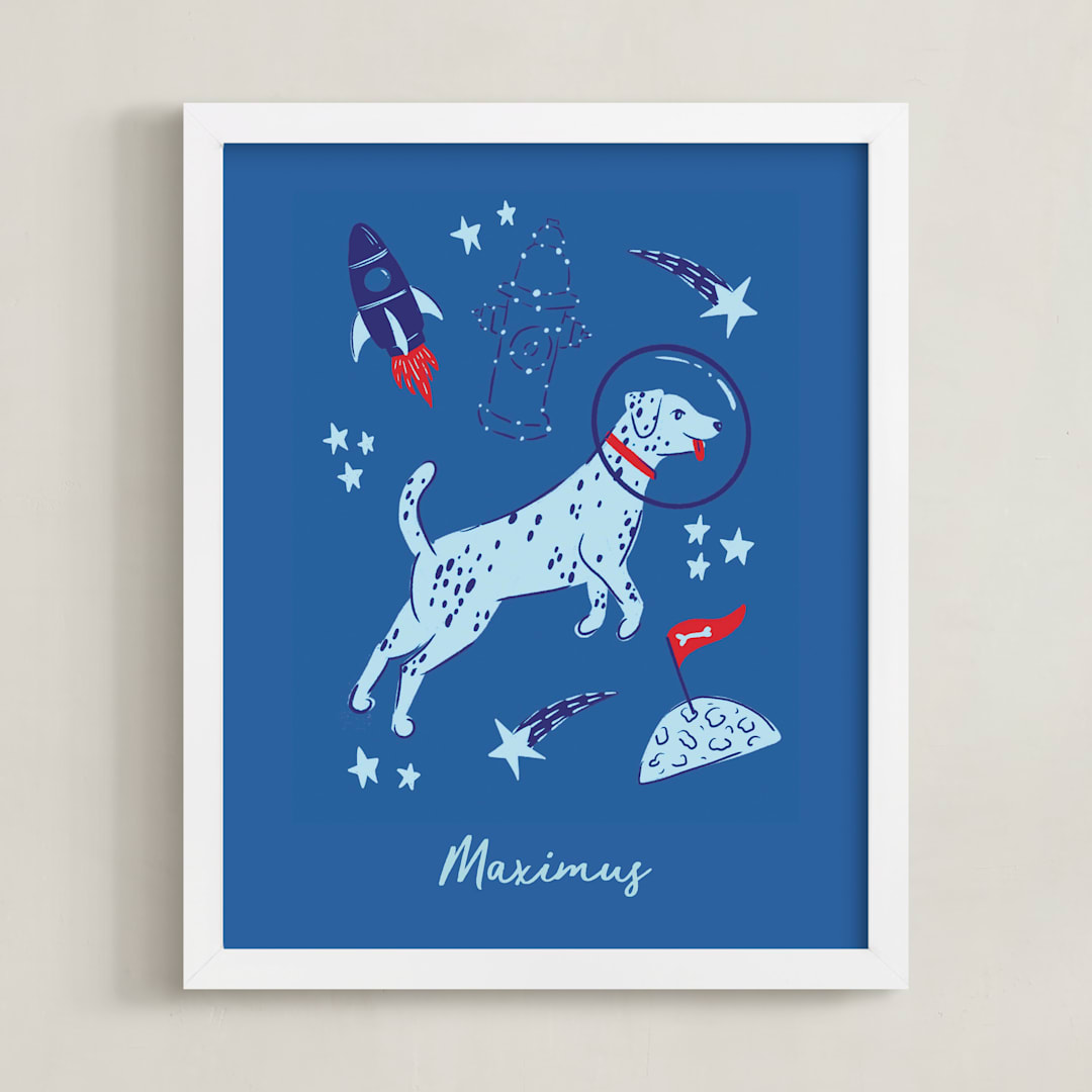 "Space Pup" - Personalized Art Print in Celestial by Kristin Mastoras - Framed