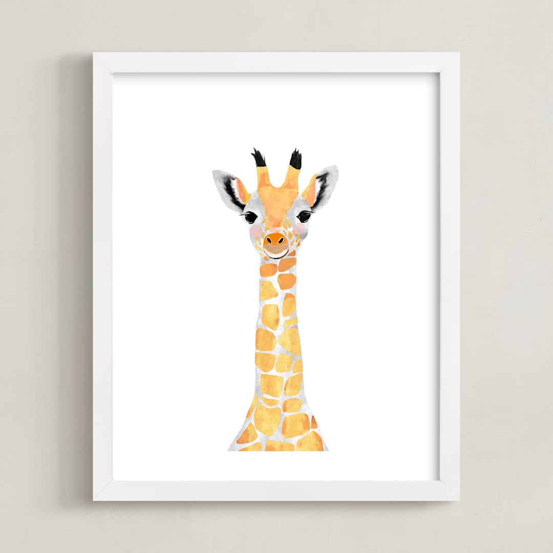 "baby animal.giraffe" - Art Print in merigold by Cass Loh - Framed