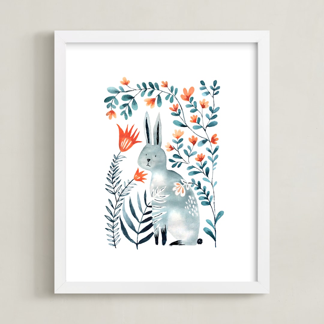 "Meadow Bunny" - Art Print in Ocean blue by Surface Love - Framed
