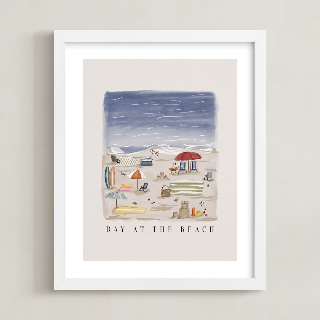 "Day at the Beach" - Art Print in Sand by Britt Mills - Framed