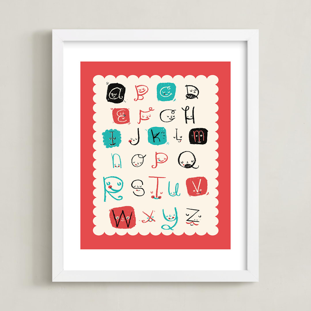 "Alphabet Friends" - Art Print in Red by ERAY - Framed