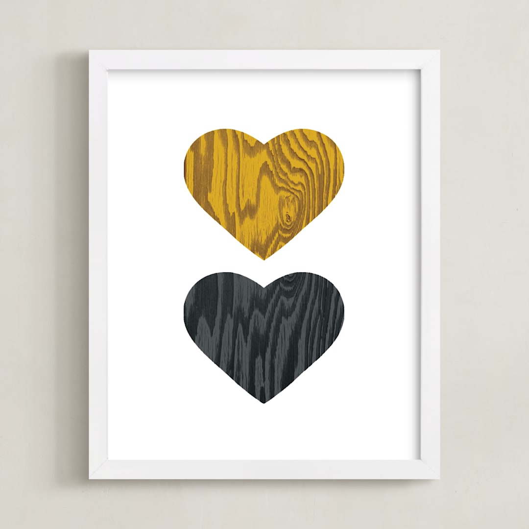 "Wood Grain Hearts" - Art Print in Amber by Max and Bunny - Framed
