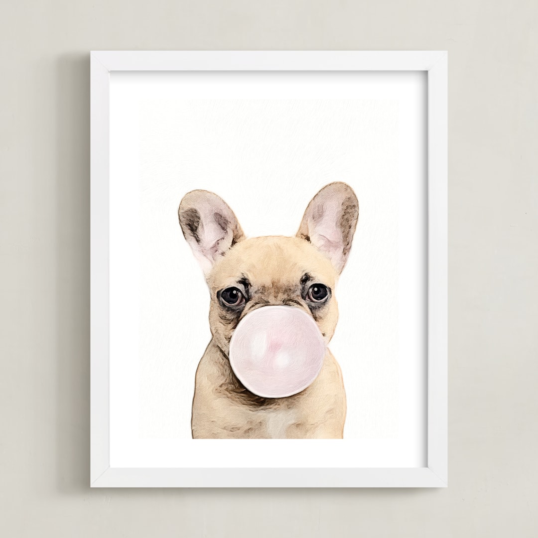 "Bubblegum animals" - Art Print in white by Maja Cunningham - Framed