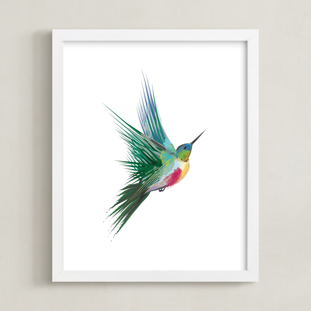 "hummingbird" - Art Print in Turqoise Green by Sara Shashani - Framed