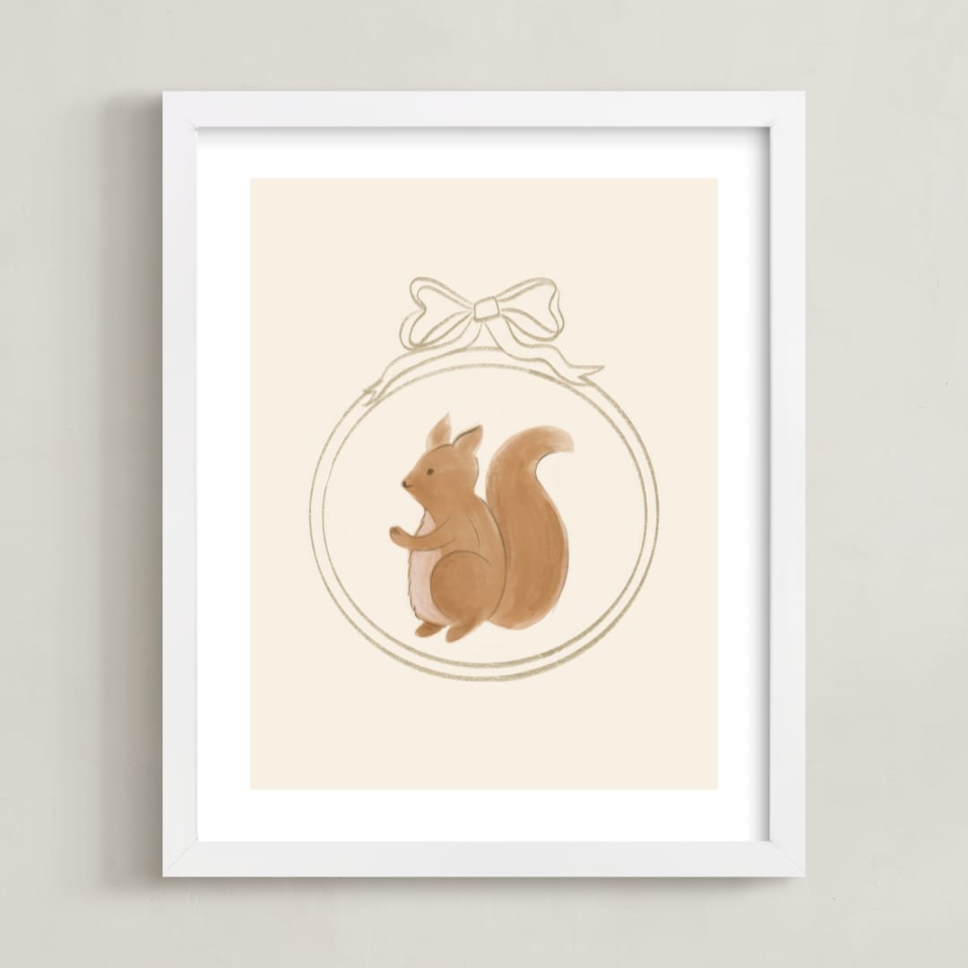 "Woodland Animal Frame - Squirrel" - Art Print in Cream by Creo Study - Framed