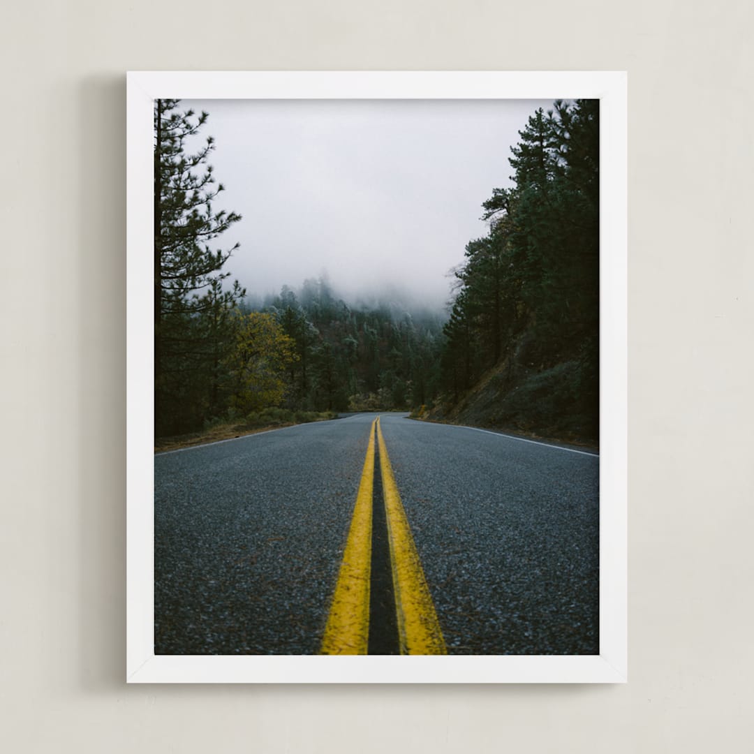 "Road In The Clouds" - Art Print in Bright Yellow by Christian Florin - Framed