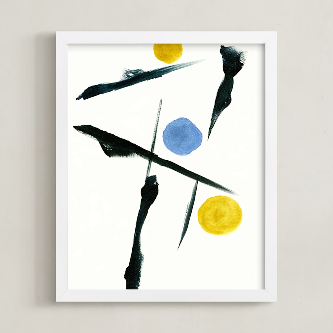 "Expressive Calligraphy 1" - Art Print in buttery yellow by Amelia Gluba - Framed