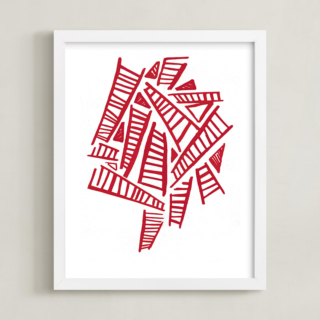 "Many Ladders" - Art Print in Red by Lisa Travis - Framed