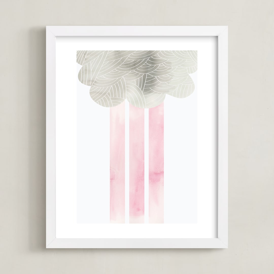 "Cloud and rain" - Art Print in Blushing Pink by Kanika Mathur - Framed