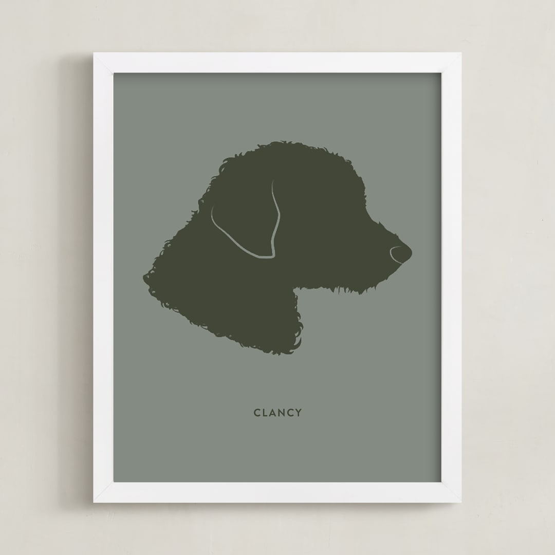 "Tonal Pet Silhouette: Custom Print with Text" - Custom Print in Olive Shadow by Minted - Framed