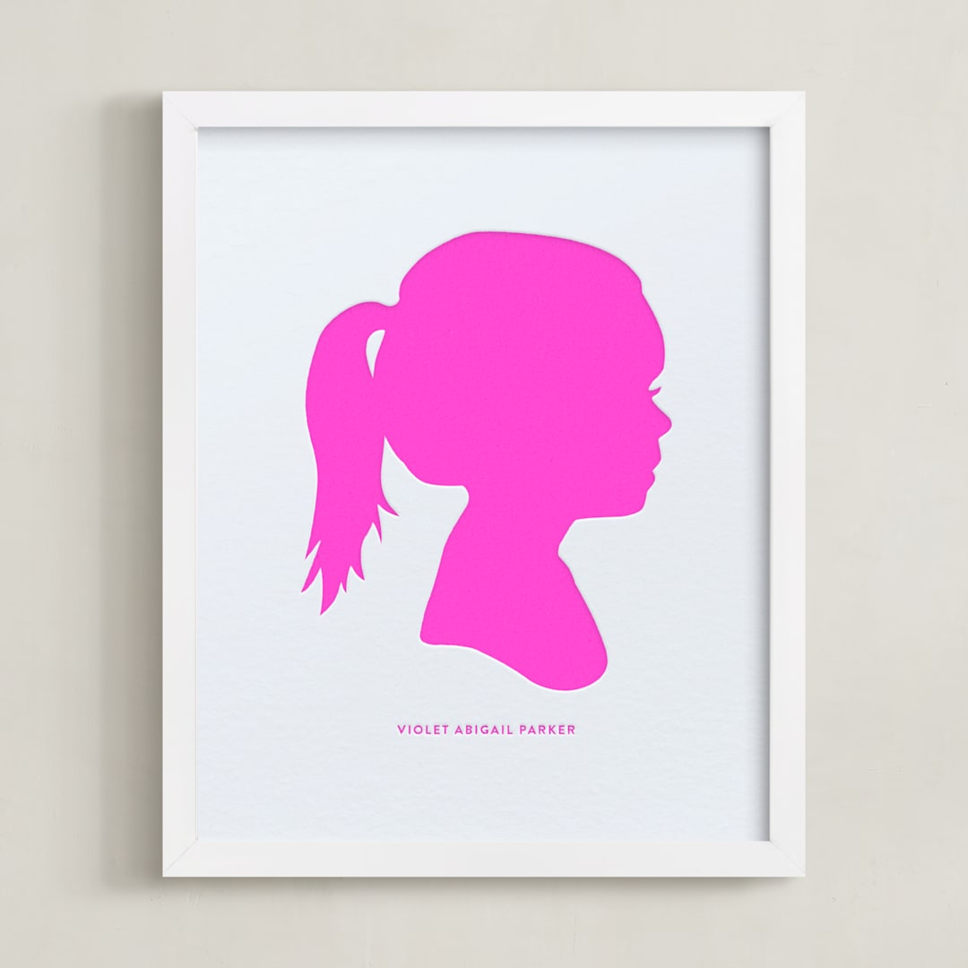 "Custom Silhouette Letterpress Art" - Custom Letterpress Print in Neon Pink by Minted - Framed