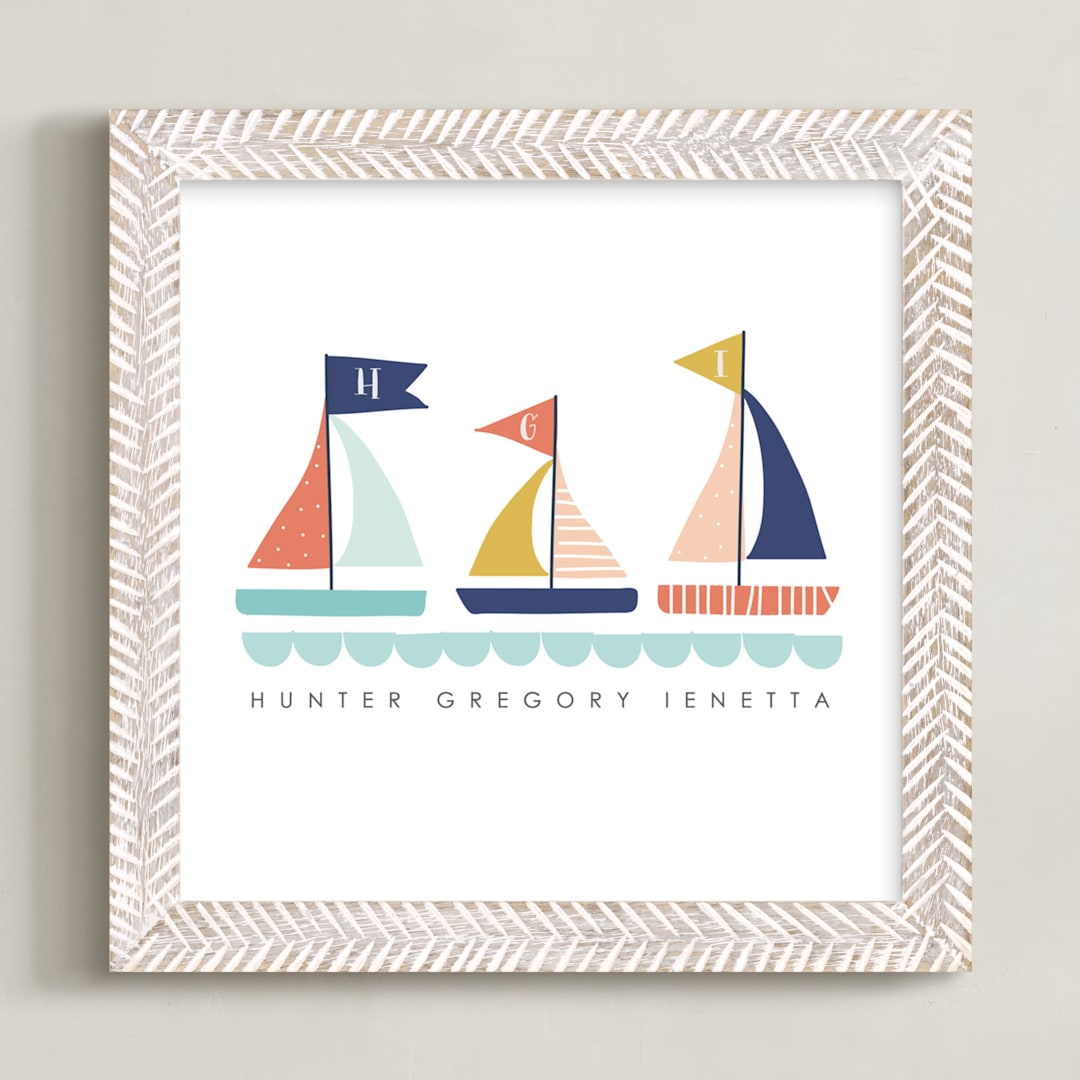 "Sailing Away" - Personalized Art Print in Sea Blue by Lisa Nelson - Framed