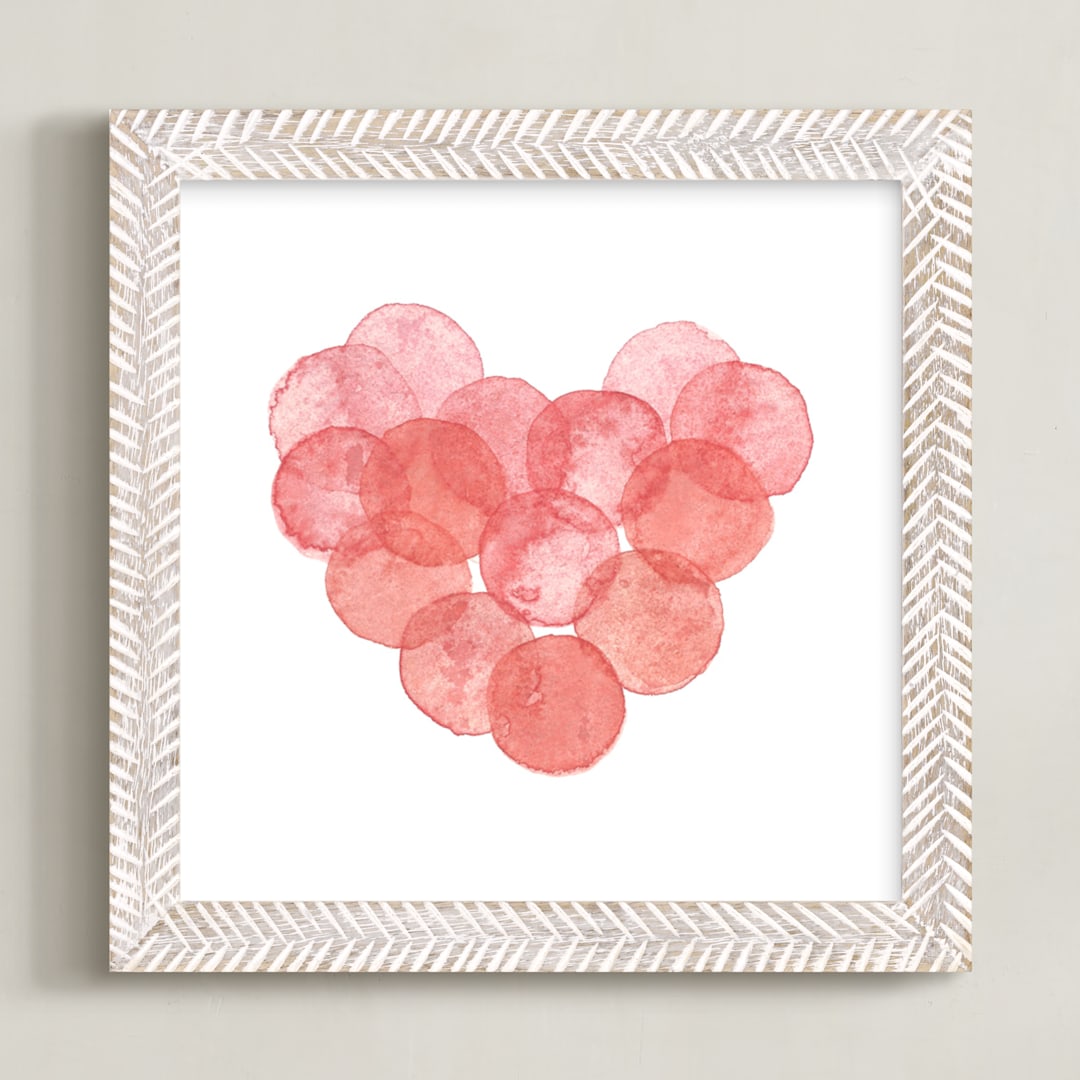 "Watercolor Bubble Hearts" - Art Print in Rose by Belia Simm - Framed