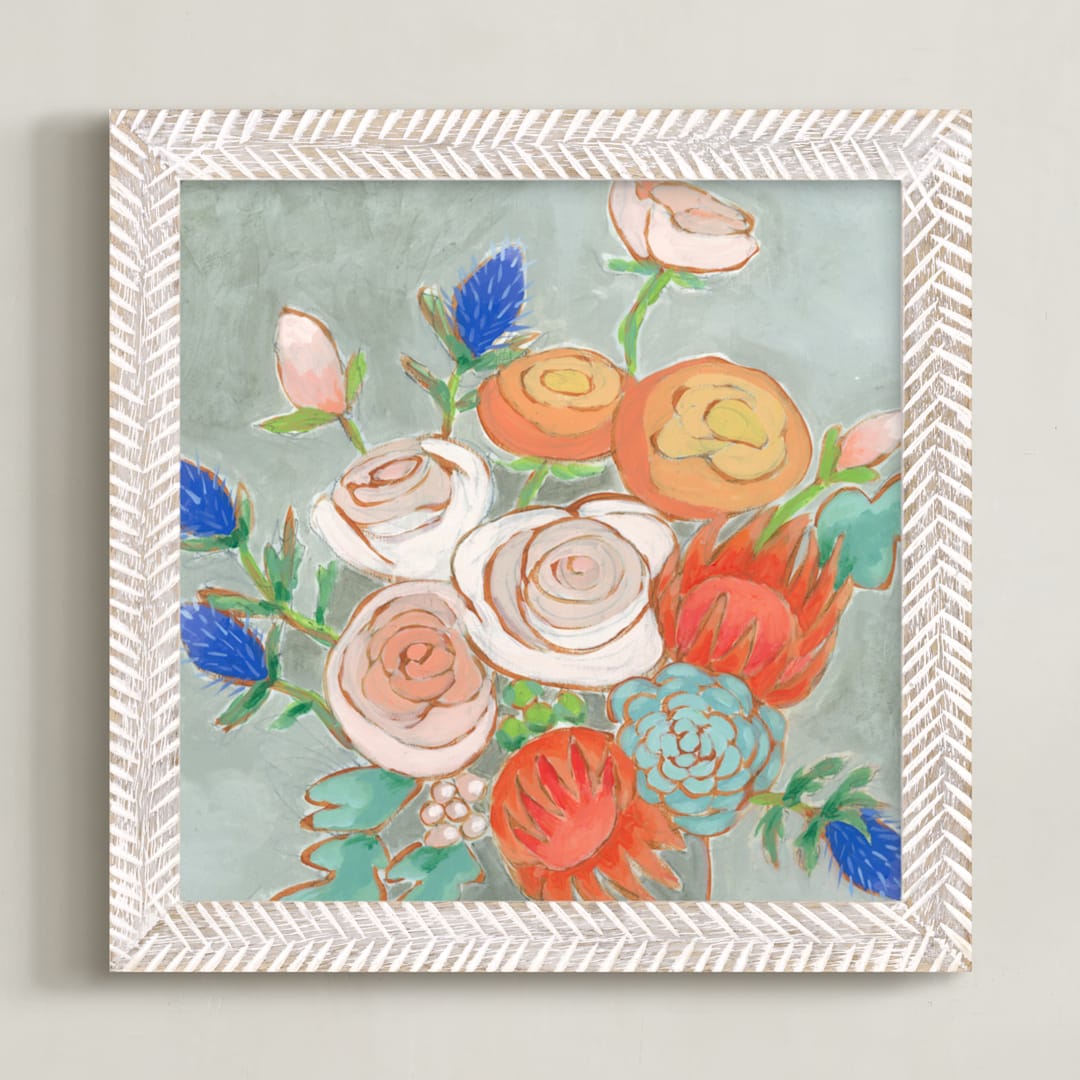 "A Bouquet for Kaitlin" - Art Print in Coral by Jennifer Allevato - Framed